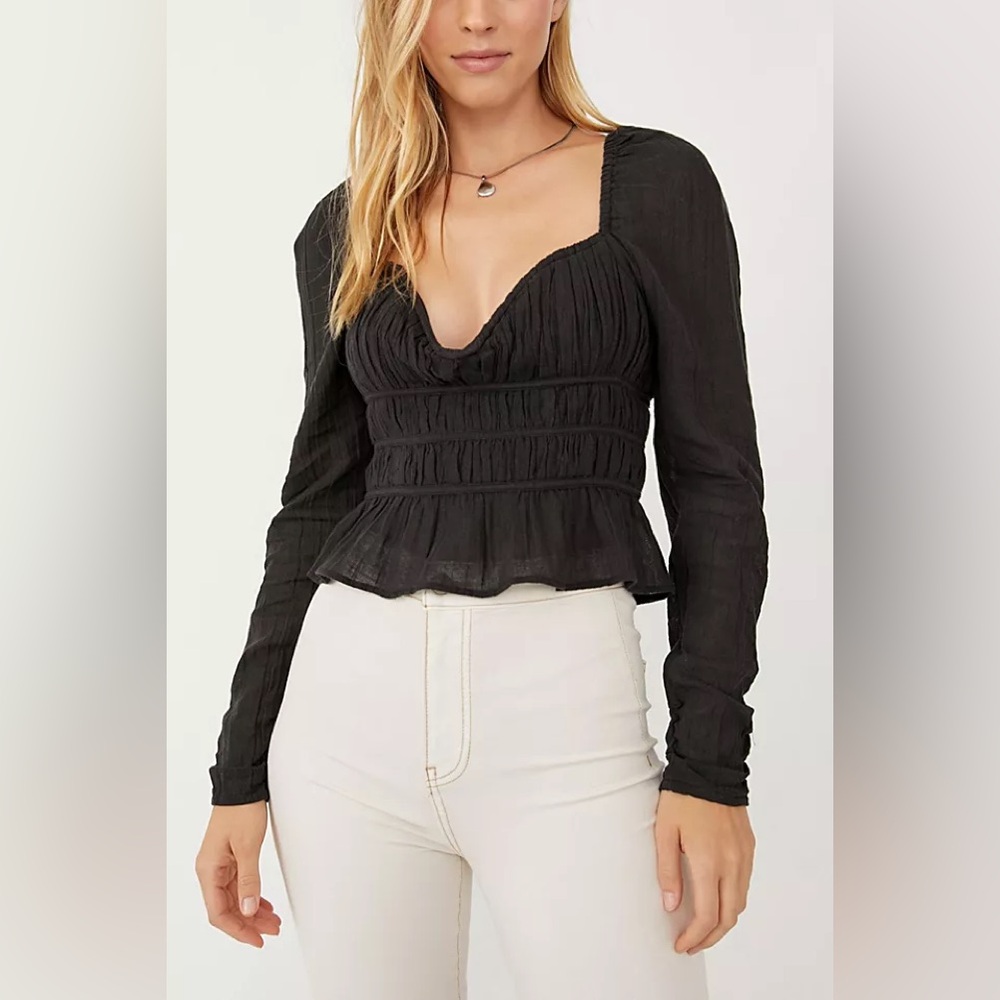 Free People Black Long Sleeve Bodice Top NWT Sz S